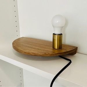 Mango Wood and Brassy Gold Wall Sconce with Shelf